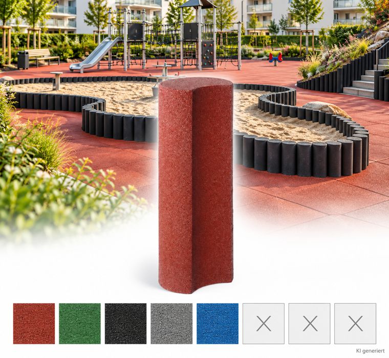 Rubber palisades, 175 mm in diameter, available in lengths of 600, 800, and 900 mm; colors: red, green, black, gray, brown, beige